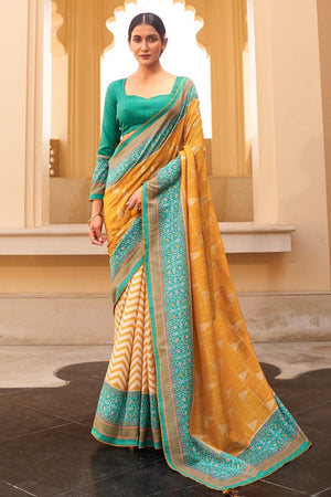 Bright Yellow Digital Printed Saree