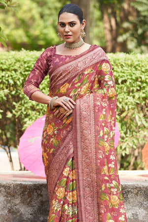 pink digital print saree