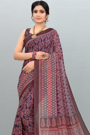 brown digital print saree