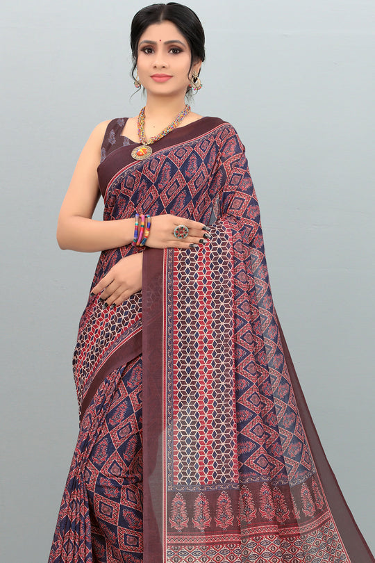 brown digital print saree
