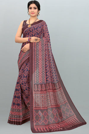 Brown Digital Print Saree