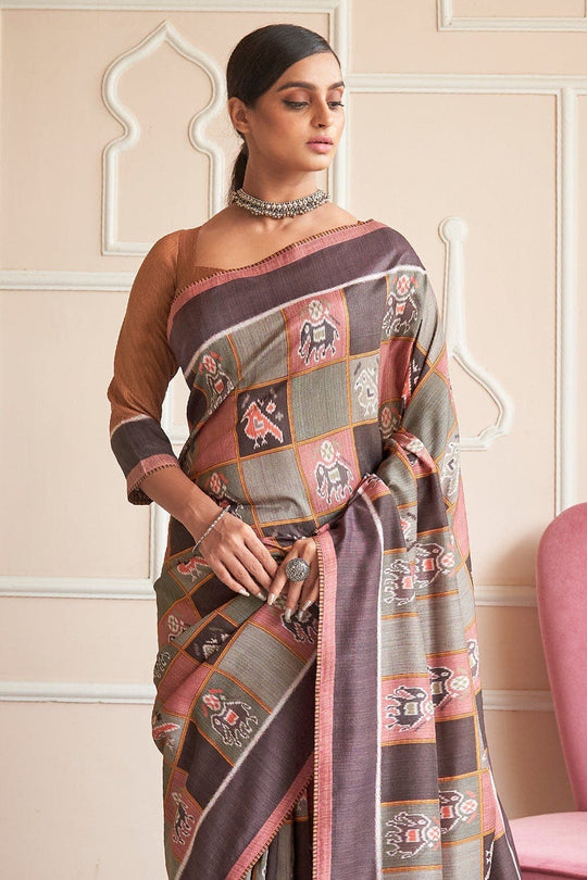 Digital Print Saree Brown Grey Digital Print Saree saree online