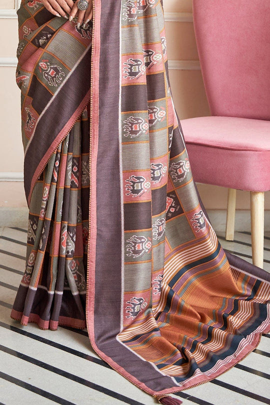 Digital Print Saree Brown Grey Digital Print Saree saree online