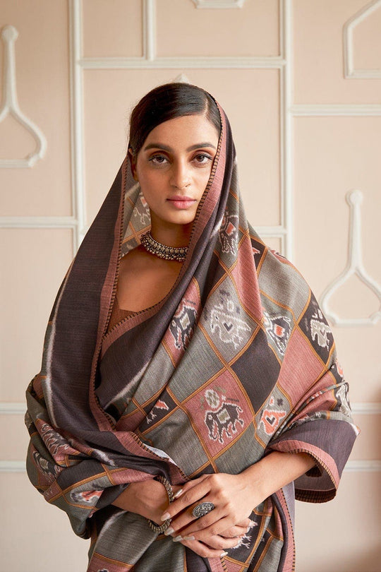 Digital Print Saree Brown Grey Digital Print Saree saree online