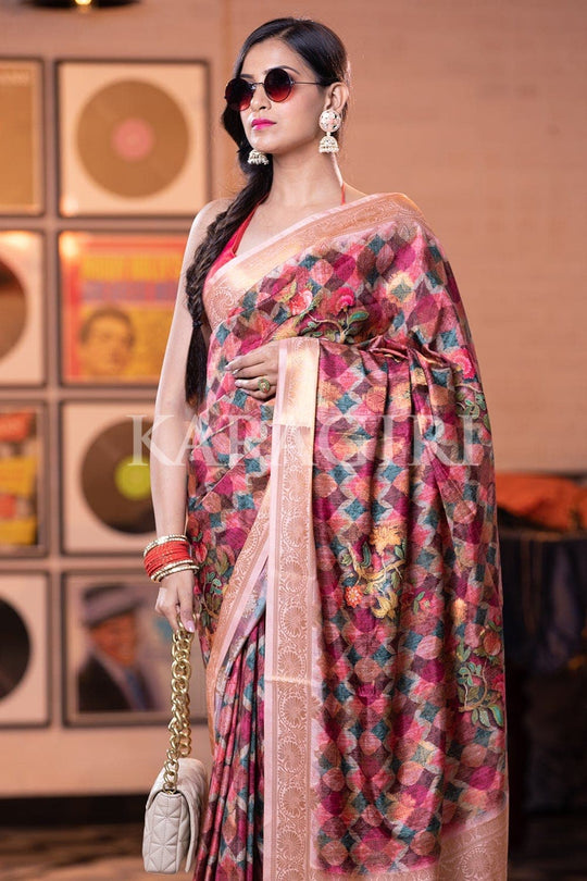 Digital Print Saree Burgundy Red Digital Print Saree saree online