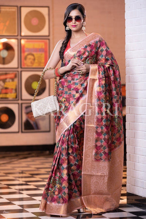 Burgundy Red Digital Print Saree