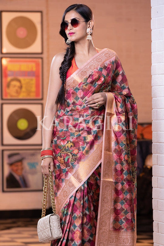 Digital Print Saree Burgundy Red Digital Print Saree saree online