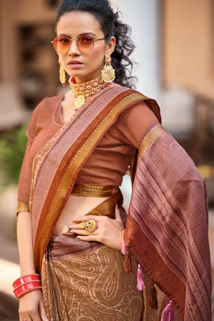 brown digital print saree