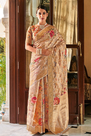 Champagne Beige Digital Print Saree