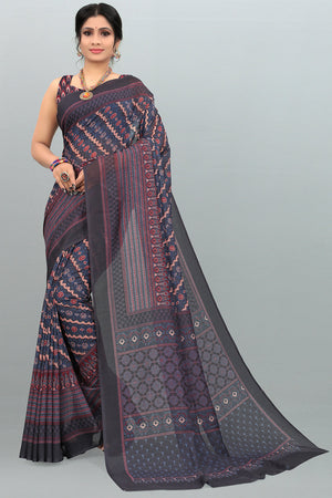 Charcoal Grey Digital Print Saree