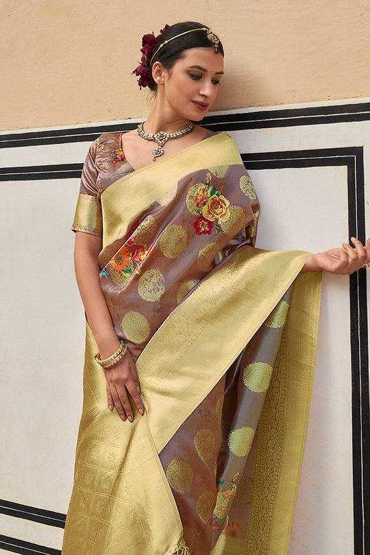 Digital Print Saree Cherrywood Brown Digital Print Saree saree online