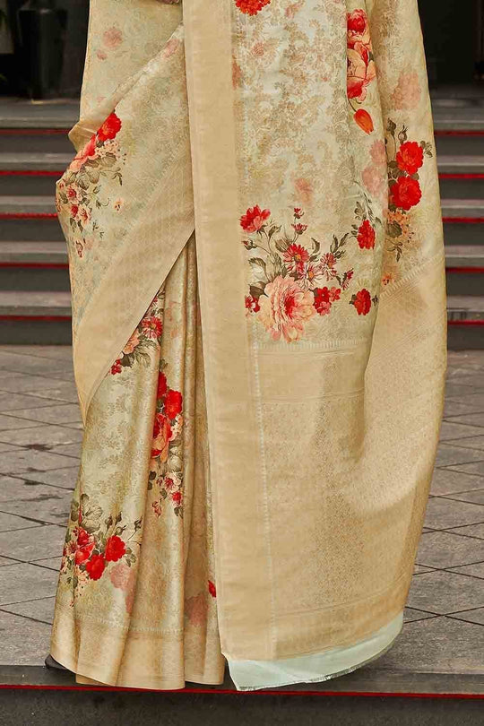 Digital Print Saree Chinoise Green Digital Print Saree saree online