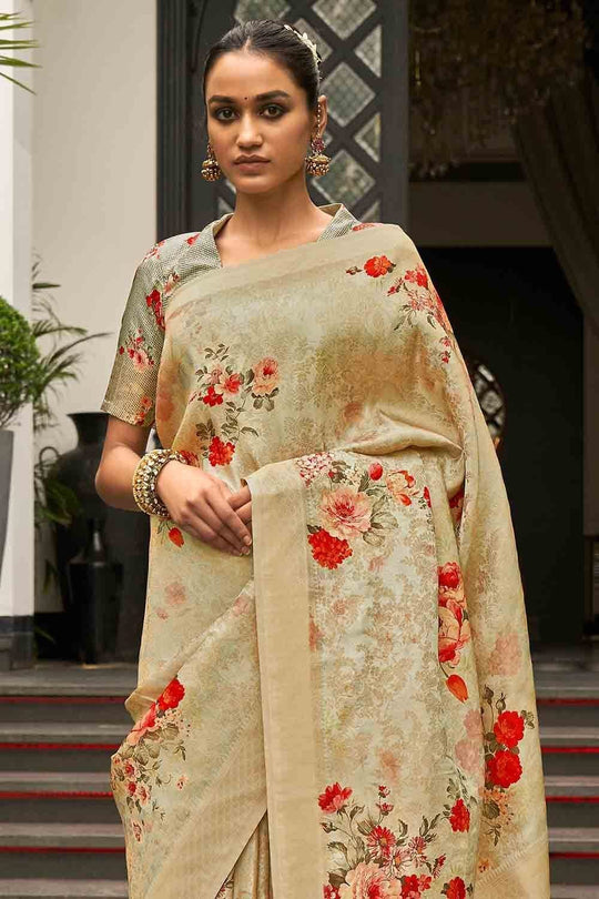 Digital Print Saree Chinoise Green Digital Print Saree saree online