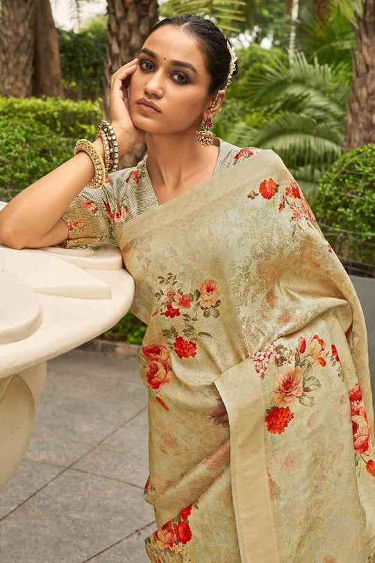 Digital Print Saree Chinoise Green Digital Print Saree saree online