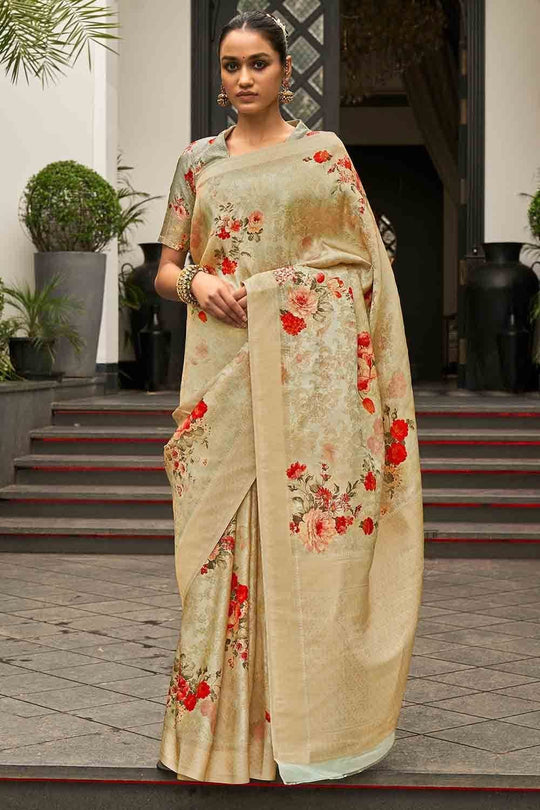 Digital Print Saree Chinoise Green Digital Print Saree saree online