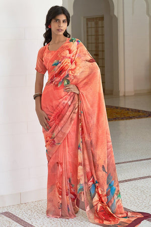 Coral Peach Digital Print Saree
