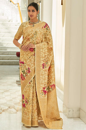 Cream Digital Print Saree