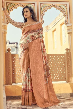 Cream Digital Print Saree