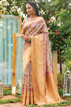 Cream Digital Print Saree