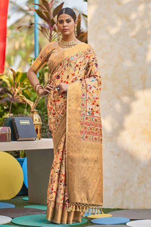 Cream Digital Print Saree