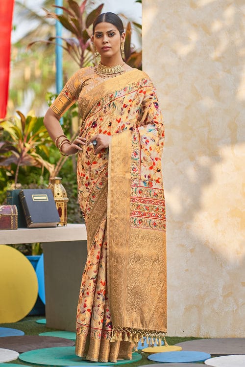 cream digital print saree