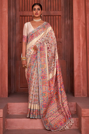 Cream Digital Print Saree