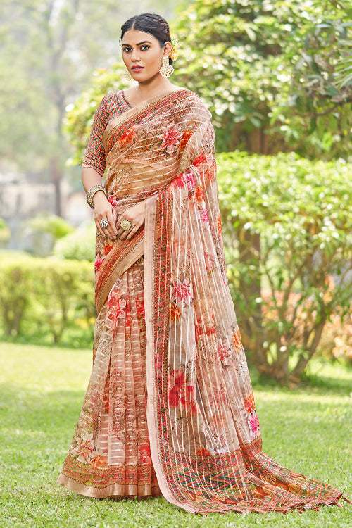 cream digital print saree