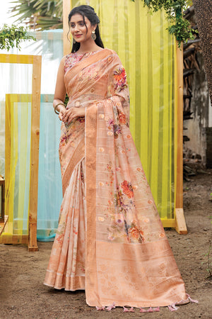 Cream Digital Print Saree