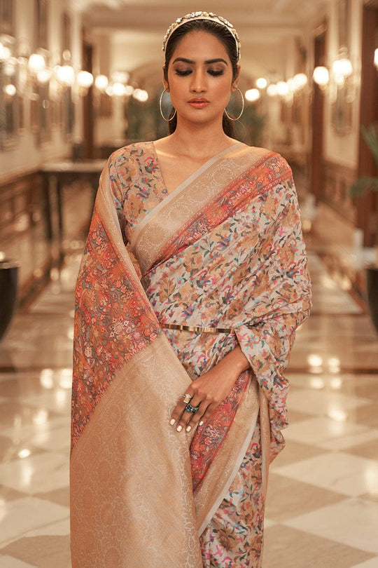 Digital Print Saree Crepe White Digital Printed Saree saree online