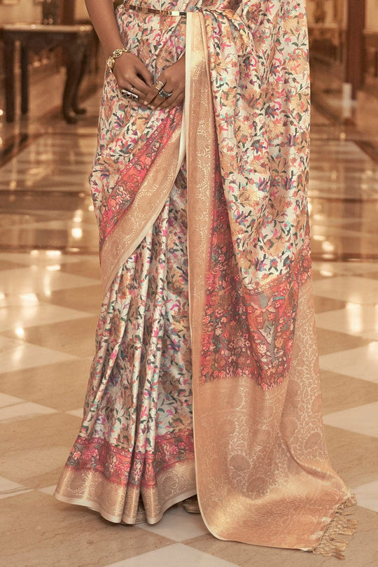 Digital Print Saree Crepe White Digital Printed Saree saree online