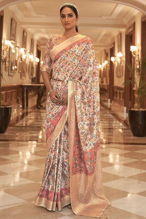 Crepe White Digital Printed Saree