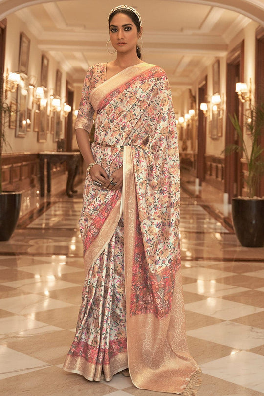 Digital Print Saree Crepe White Digital Printed Saree saree online