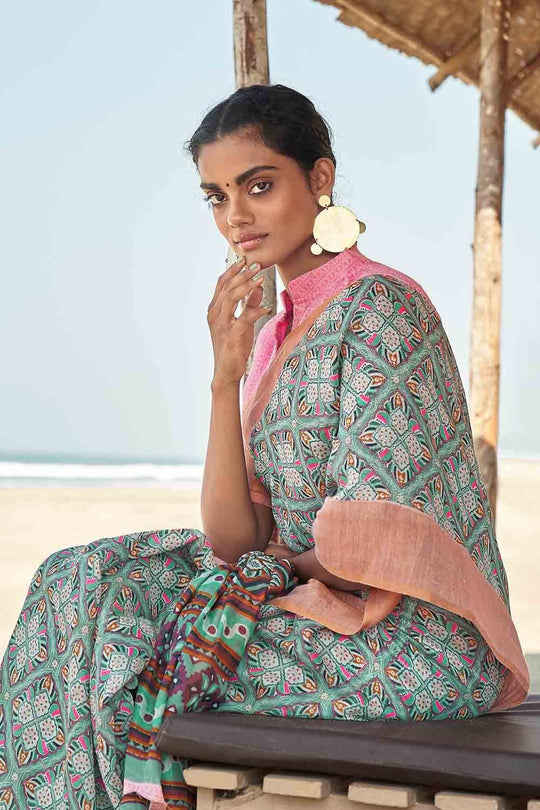 Digital Print Saree Cyan Blue Digital Print Saree saree online