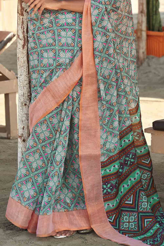 Digital Print Saree Cyan Blue Digital Print Saree saree online