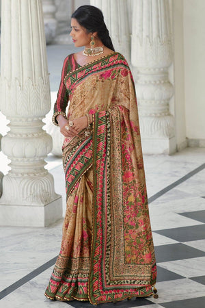 Dark Beige Digital Printed Saree