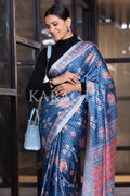 Digital Print Saree Dark Blue Ajrakh Saree saree online