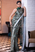 Digital Print Saree Dark Green Ajrakh Saree saree online