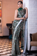 Digital Print Saree Dark Green Ajrakh Saree saree online