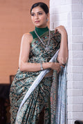 Digital Print Saree Dark Green Ajrakh Saree saree online