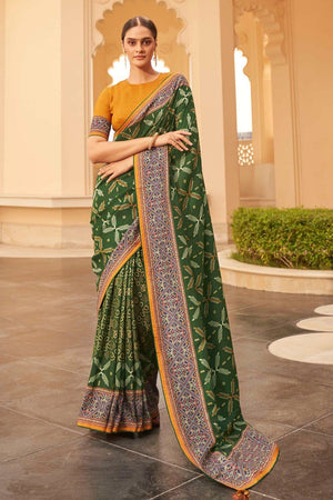 Dark Green Digital Printed Saree