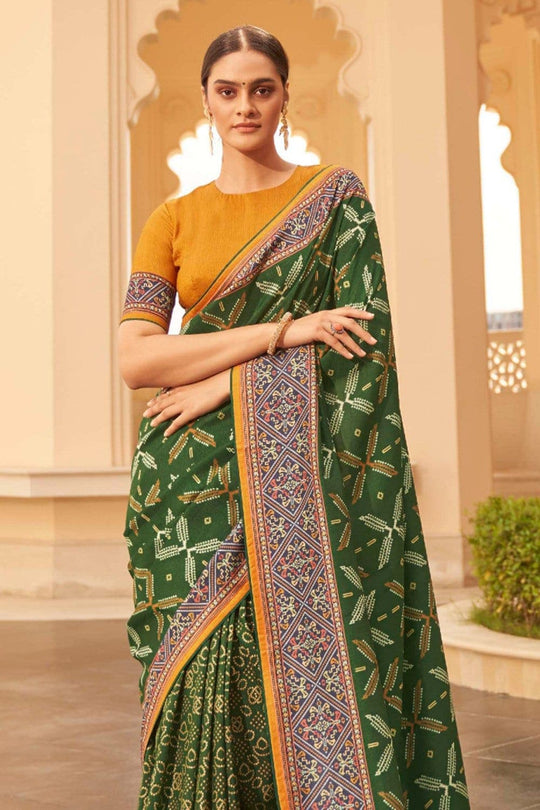 Digital Print Saree Dark Green Digital Printed Saree saree online
