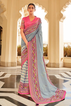 Dark Grey Digital Printed Saree