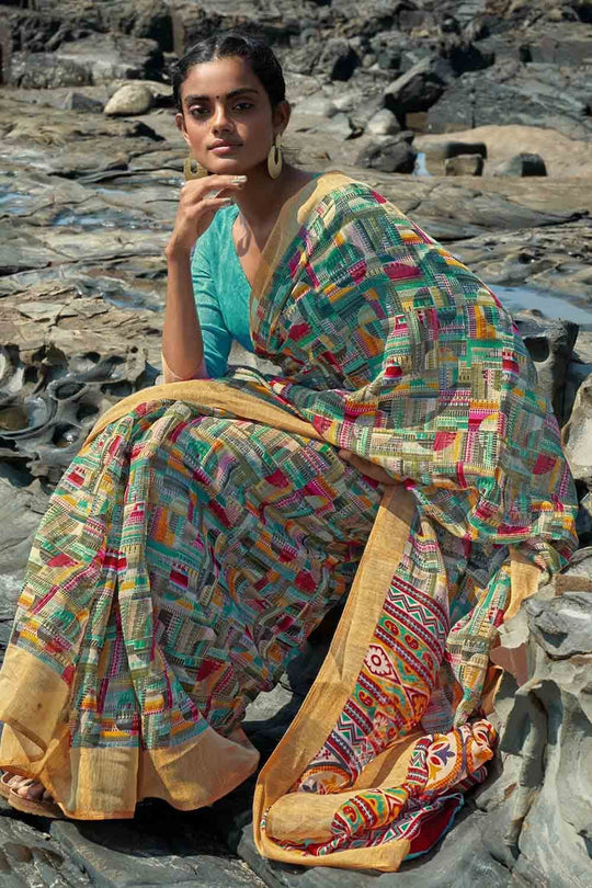 Digital Print Saree Deep Sky Blue Digital Print Saree saree online