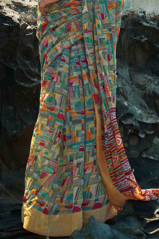 Digital Print Saree Deep Sky Blue Digital Print Saree saree online