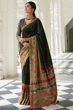 Ebony Black Digital Printed Saree