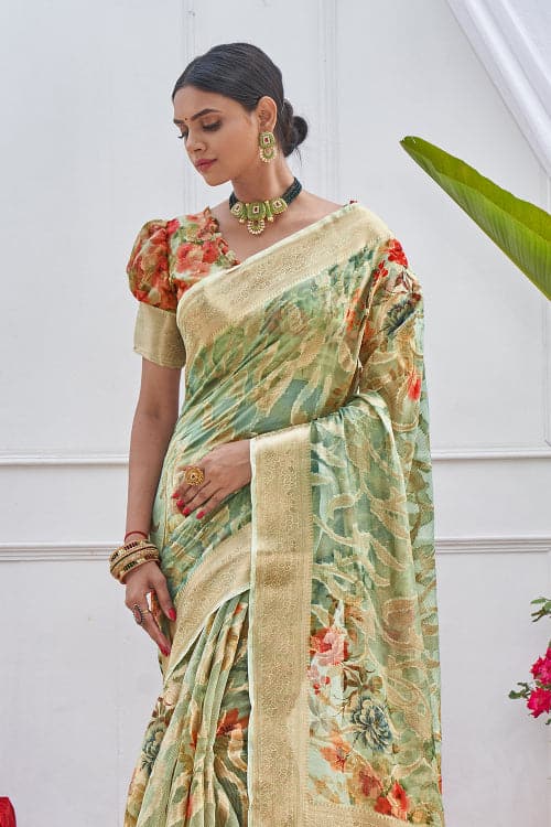 designer saree, floral printed saree, fancy saree