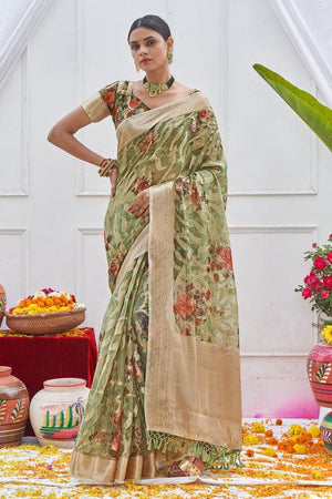 Fern Green Digital Print Saree