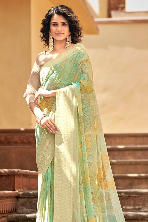 green digital print saree
