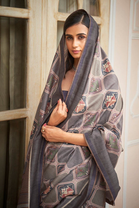 Digital Print Saree Flint Grey Digital Print Saree saree online
