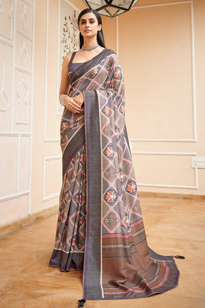 Flint Grey Digital Print Saree
